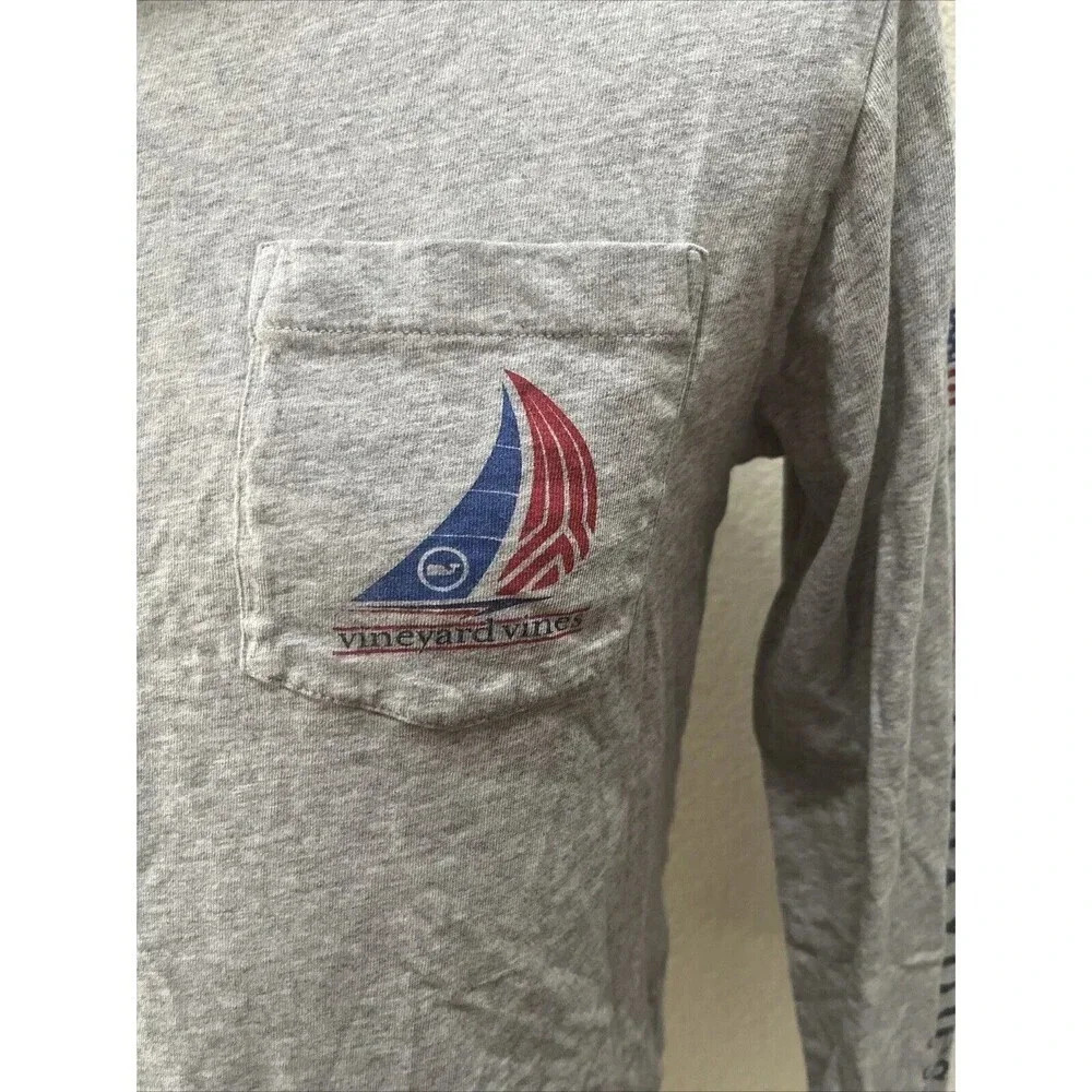 Vineyard Vines Men's American Sailboat Gray Long Sleeve Shirt Size S Preppy - Picture 2 of 6